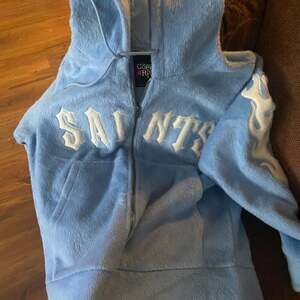 Copper Rivet Light Blue Saints Mohair Hoodie with Pearl Detail